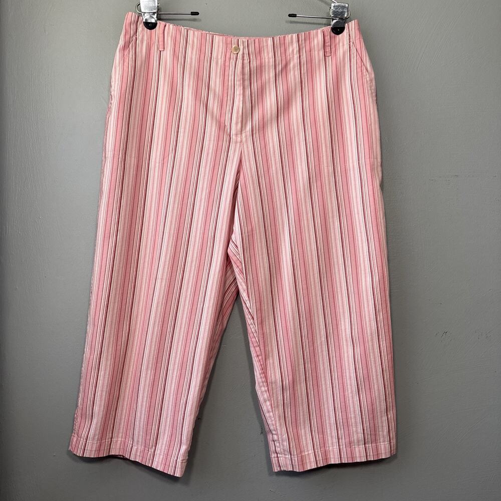 Villager Capris Size 16 Pink Striped Wide Leg Cropped Pants Cottagecore 90s Mom